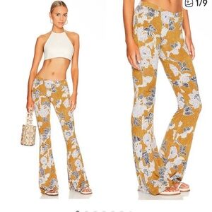 Free People Mustard Floral Pull On Flares